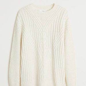 Mango cream pattern sweater; cable knit finish.